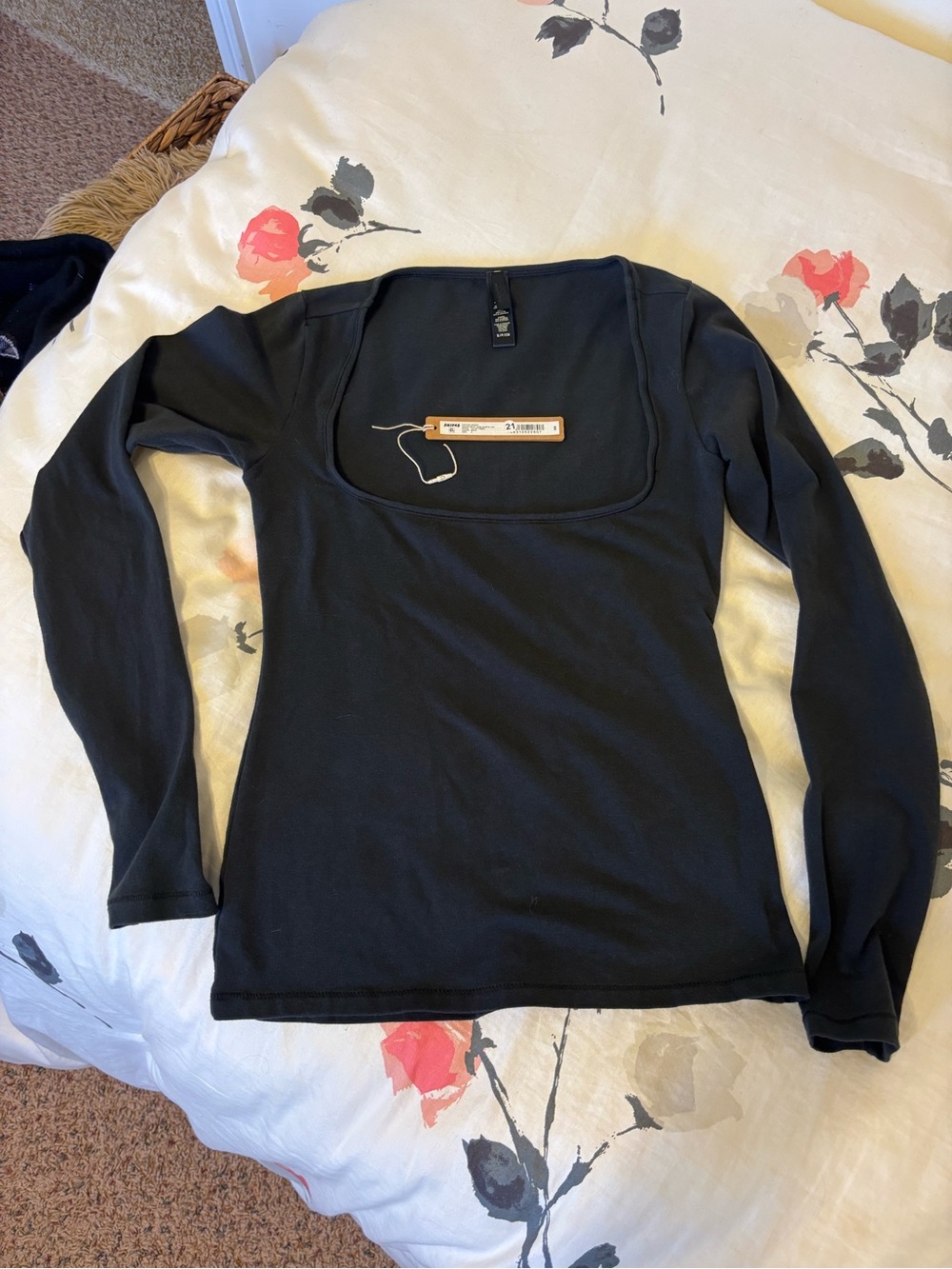 SKIMS Black Long-Sleeve Cotton Jersey Scoop Neck